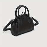 All-Match Kiss-Locksatchel Bag, Black Clip Handbag, Portable Women's Mini Shoulder Bag