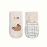 A Pair Of Baby Girl's Adorable Cartoon Pattern Solid Floor Socks, Comfy Non Slip Thermal Casual Socks, Winter