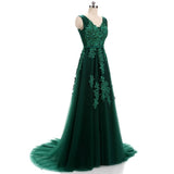 Solvbao Beautiful Dark Green V-neckline Backless Party Dress, Tulle Formal Dress Bridesmaid Dress