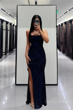 kamahe Glitter Sheath/Column Navy Blue Prom Dress with Split