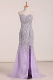 kamahe Gorgeous Mermaid Strapless Purple Beaded Long Prom Dresses, Mermaid Purple Beaded Formal Evening Dresses, Purple Ball Gown