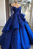 kamahe Gorgeous Royal Blue Lace Ruffled Prom Party Gowns| Strapless Sweetheart Beads Quinceanera Dresses