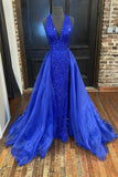 kamahe Gorgeous V Neck Mermaid Blue Sequins Long Prom Dress, Mermaid Blue Formal Dress, Blue Evening Dress