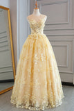 kamahe Gorgeous Yellow Lace Appliques Long Prom Dress, Yellow Lace Formal Dress, Yellow Evening Dress