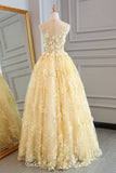 kamahe Gorgeous Yellow Lace Appliques Long Prom Dress, Yellow Lace Formal Dress, Yellow Evening Dress