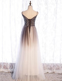 Solvbao Gradient Tulle Beaded Long Party Dress, A-line Tulle Straps Formal Dress