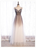 Solvbao Gradient Tulle Beaded Long Party Dress, A-line Tulle Straps Formal Dress