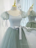 kamahe Gray Green A-Line Tulle Long Prom Dress, Gray Green Formal Dress