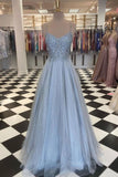 kamahe Gray tulle lace long prom dress gray tulle formal dress