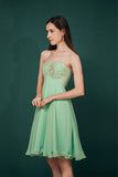 A-line Embroidery Chiffon Short Strapless Corset Back Beaded Homecoming Dresses