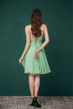 A-line Embroidery Chiffon Short Strapless Corset Back Beaded Homecoming Dresses