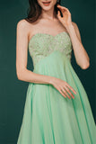 A-line Embroidery Chiffon Short Strapless Corset Back Beaded Homecoming Dresses