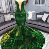 kamahe Green Gorgeous Ruffles Mermaid Prom Dresses Chic Sweetheart Appliques Long Evening Dresses