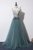 kamahe Green sweetheart tulle lace long prom dress green formal dress