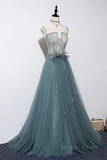 kamahe Green sweetheart tulle lace long prom dress green formal dress