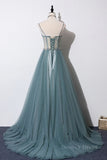 kamahe Green sweetheart tulle lace long prom dress green formal dress