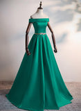 Solvbao Fashionable Green Satin Scoop Long Prom Dress, A-line Green Evening Dress, Formal Dress