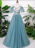 Solvbao Beautiful Green Tulle Off Shoulder Party Dress, A-line Prom Dress with Flowers