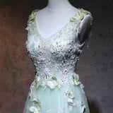 solvbao Beautiful Light Green V-neckline Tulle Party Gown, A-line Tulle Prom Dress