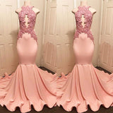 kamahe Halter Pink Lace Prom Party Gowns| Mermaid Formal Dresses