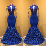 kamahe High Neck Mermaid Prom Dress, Flowers Prom Party Gowns