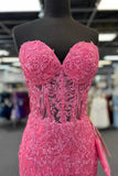 kamahe Hot Pink Mermaid Lace Prom Dresses, Hot Pink Mermaid Lace Formal Evening Dresses