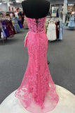 kamahe Hot Pink Mermaid Lace Prom Dresses, Hot Pink Mermaid Lace Formal Evening Dresses