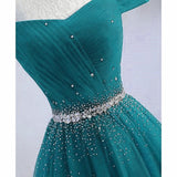 solvbao Pretty Hunter Green Off Shoulder Beaded Prom Dress, Long Evening Dress, Party Dress