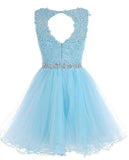 solvbao Maroon Tulle Lace and Beaded Homecoming Dress, Lovely Blue Formal Dress