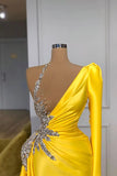 kamahe Illusion neck Bright Yellow One shoulder Bubble Sleeves Prom Dress