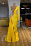 kamahe Illusion neck Bright Yellow One shoulder Bubble Sleeves Prom Dress