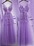 Solvbao Beautiful Light Purple Tulle V-neckline Party Dress , Tulle Formal Gowns