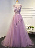 solvbao Light Purple Tulle Prom Dresses , Gorgeous Prom Dresses, V-neckline Formal Dresses