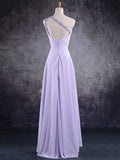 Solvbao Light Purple One Shoulder Lace Applique Chiffon Party Dress, A-line Bridesmaid Dress