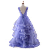 Solvbao Lavender Tulle V-neckline Layers Long Sweet 16 Dress, Light Purple Prom Dress Party Dress