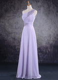 Solvbao Light Purple One Shoulder Lace Applique Chiffon Party Dress, A-line Bridesmaid Dress