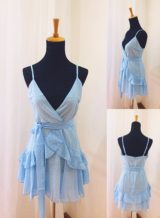 Solvbao Beautiful Light Blue Chiffon Straps Mini Dress, Women Summer Dresses 2019