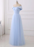 solvbao Light Blue Simple Bridesmaid Dresses, Off Shoulder Party Dress, Simple Tulle Junior Prom Dress