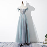 Solvbao Green Tulle Lace Applique Off Shoulder Party Dress, A-line Long Formal Dress