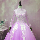 Solvbao Light Purple Tulle Long Sleeves Applique Sweet 16 Gown, Beautiful Evening Dress Formal Dress