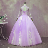 Solvbao Light Purple Tulle Long Sleeves Applique Sweet 16 Gown, Beautiful Evening Dress Formal Dress