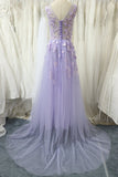 Solvbao Charming Tulle Floral Light Purple Long Party Dress, A-line Prom Dress