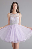 A-Line Tulle Sleeveless Beading Homecoming Dresses