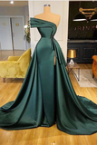 kamahe Long Dark Green Satin Prom Dresses Elegant Split Evening Gowns