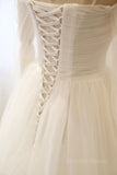 kamahe Long Sleeves White Tulle Prom Wedding Dresses, Long Sleeves White Tulle Formal Evening Dresses