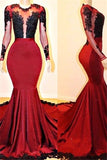 kamahe Long Sleevess Mermaid Appliques Sheer Prom Dresses