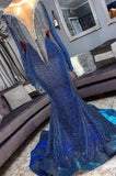 kamahe Luxurious Sequins Long Sleevess Mermaid Sheer Neckline Prom Dresses