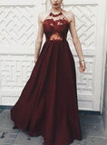 solvbao Beautiful Halter Maroon Long Party Dresses, Charming Formal Dress, Junior Prom Dress