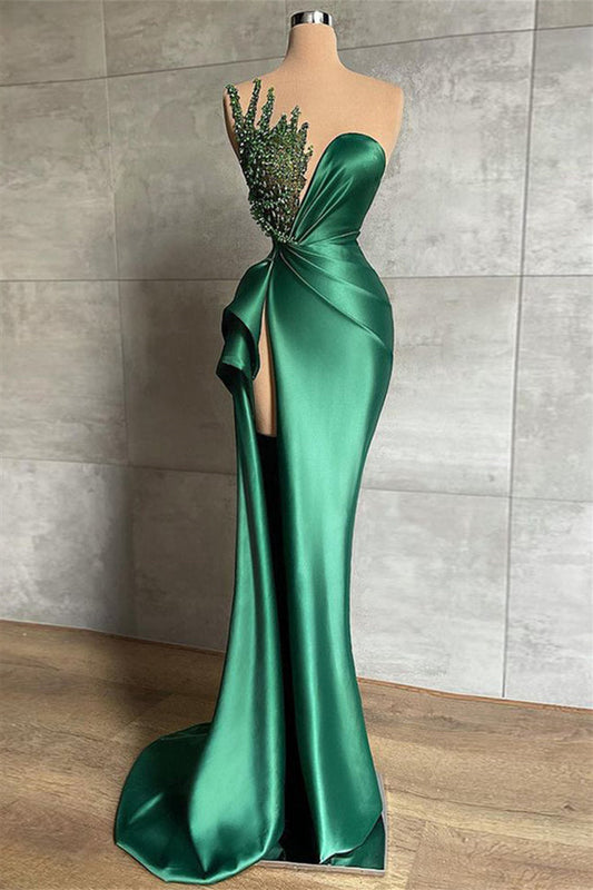 kamahe Mermaid Asymmetrical High Split Beaded Floor-length Sleeveless Prom Dress