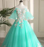 Solvbao Mint Green Sweetheart Sweetheart Flowers Tulle Formal Dress, Mint Green Formal Dress